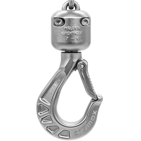 Swivel load hook for direct connection to the chain made from cromox® stainless steel
